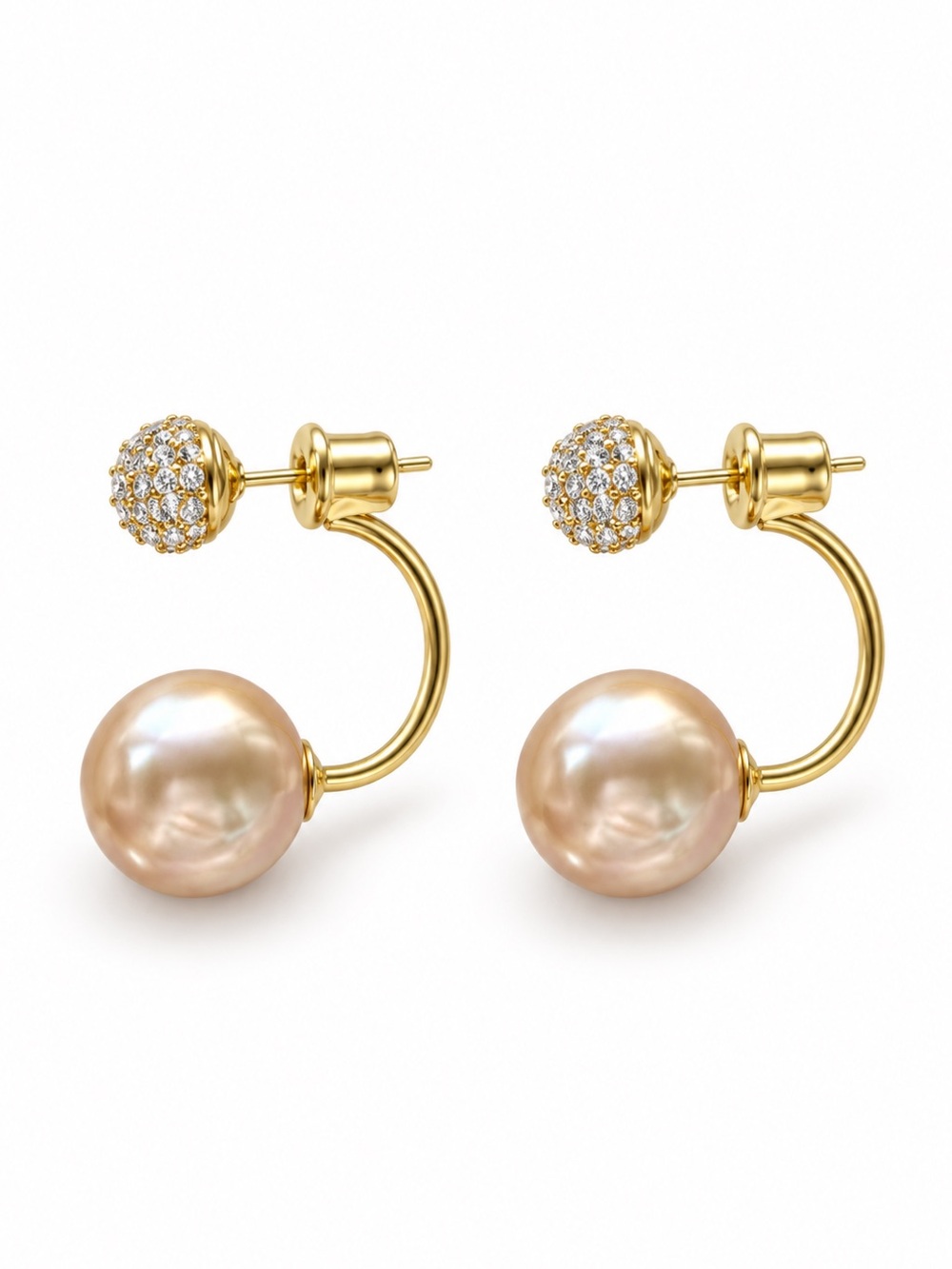 Gold Crystal Stud Double-Sided Champagne Bead Earrings